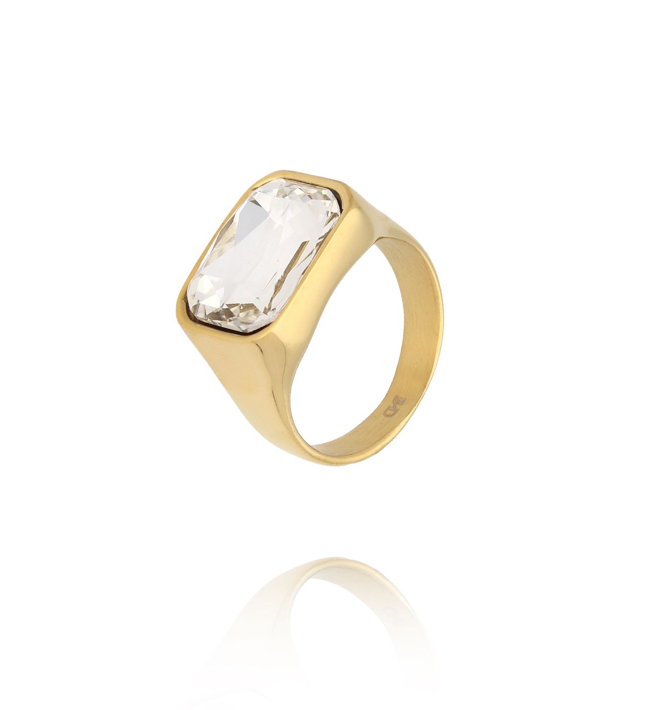 Pierścionek złoty z dużą cyrkonią w prostokątnej oprawie PSY0225