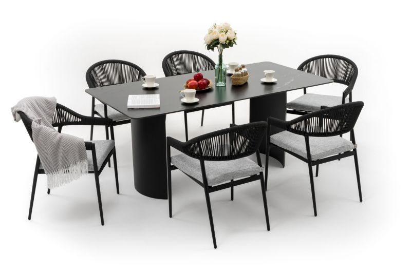 Zestaw mebli ogrodowych stół krzesła New Home BELIZE LUX czarno szary aluminiowy z blatem ze spieku kwarcowego 1 kpl