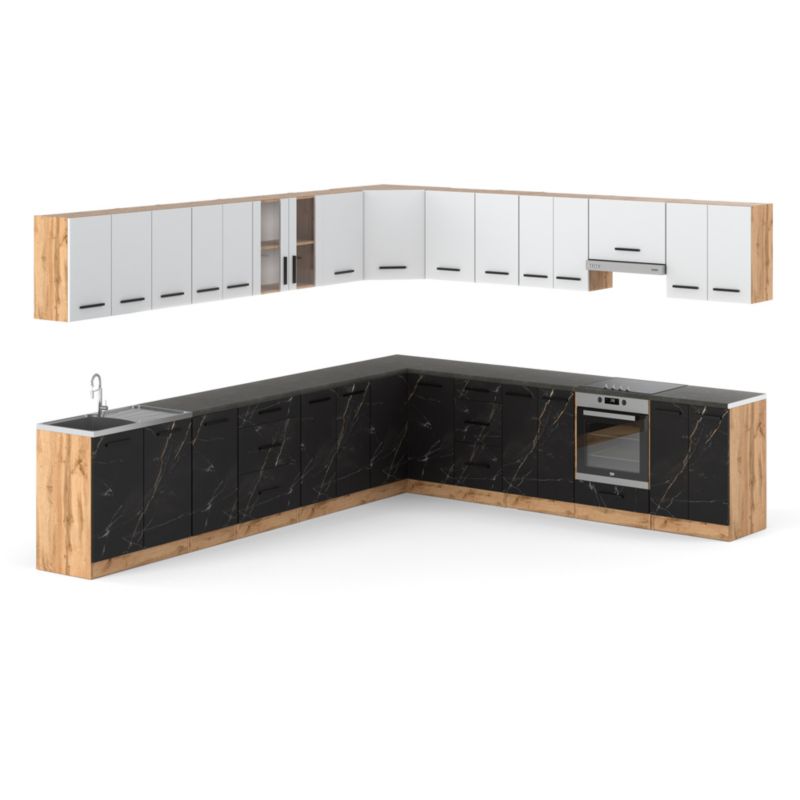 Zestaw Kuchenny Hurtownia-Mebli Z Blatem Kuchnia narożna Rossa 680cm Dąb Wotan Biały Mat/San Sebastian 680x47x145 cm 1szt.