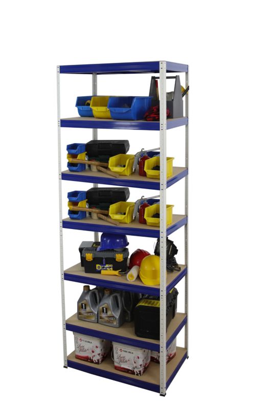 Regał metalowy MODO24 magazynowy biało-niebieski helios 270x90x35cm 7 półek po 275 kg 1 szt.