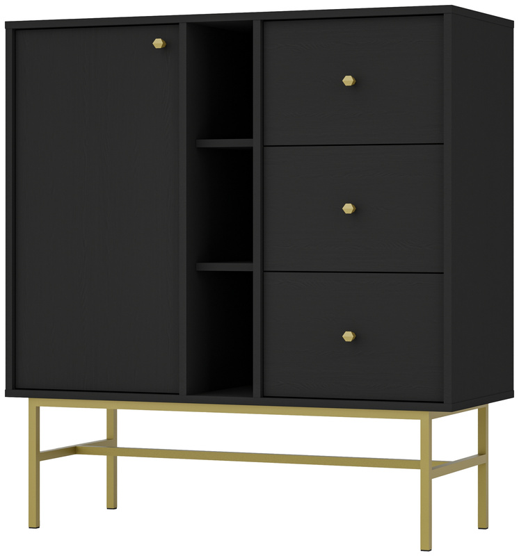 Czarna komoda z szufladami i drzwiami do salonu 100 cm TOKEN