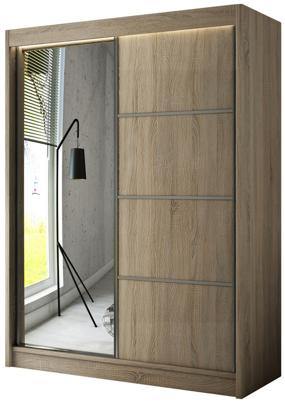 Szafa przesuwna z lustrem i drążkiem 200 cm RABANA dąb sonoma