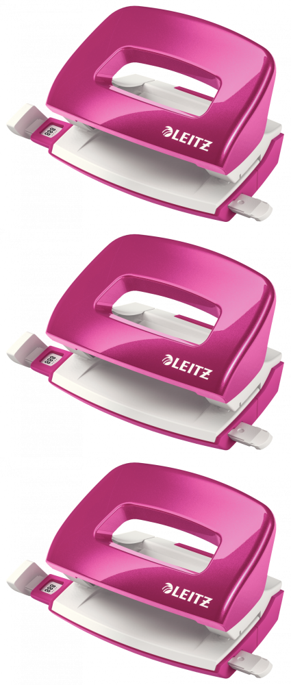 3x Dziurkacz Mini Leitz Wow, do 10 kartek, metaliczny różowy
