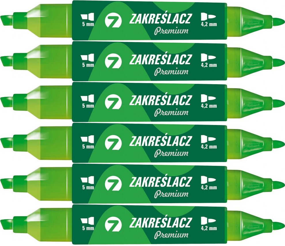 6x Zakreślacz dwustronny Tetis, okrągła/ścięta, 4.2mm/5mm, zielony