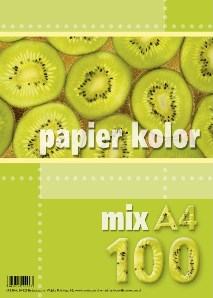 Papier kolorowy Kreska, A4, 100 kartek, mix kolorów