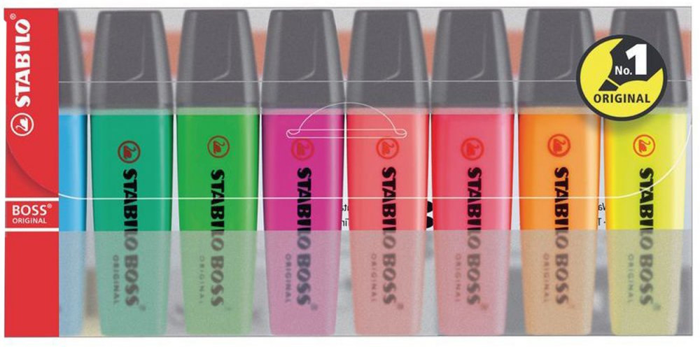 Zakreślacz Stabilo Boss, ścięta, 8 sztuk, mix kolorów