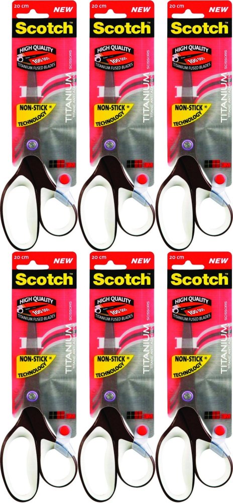 6x Nożyczki biurowe Scotch tytanowe, 20cm, czarno-biały