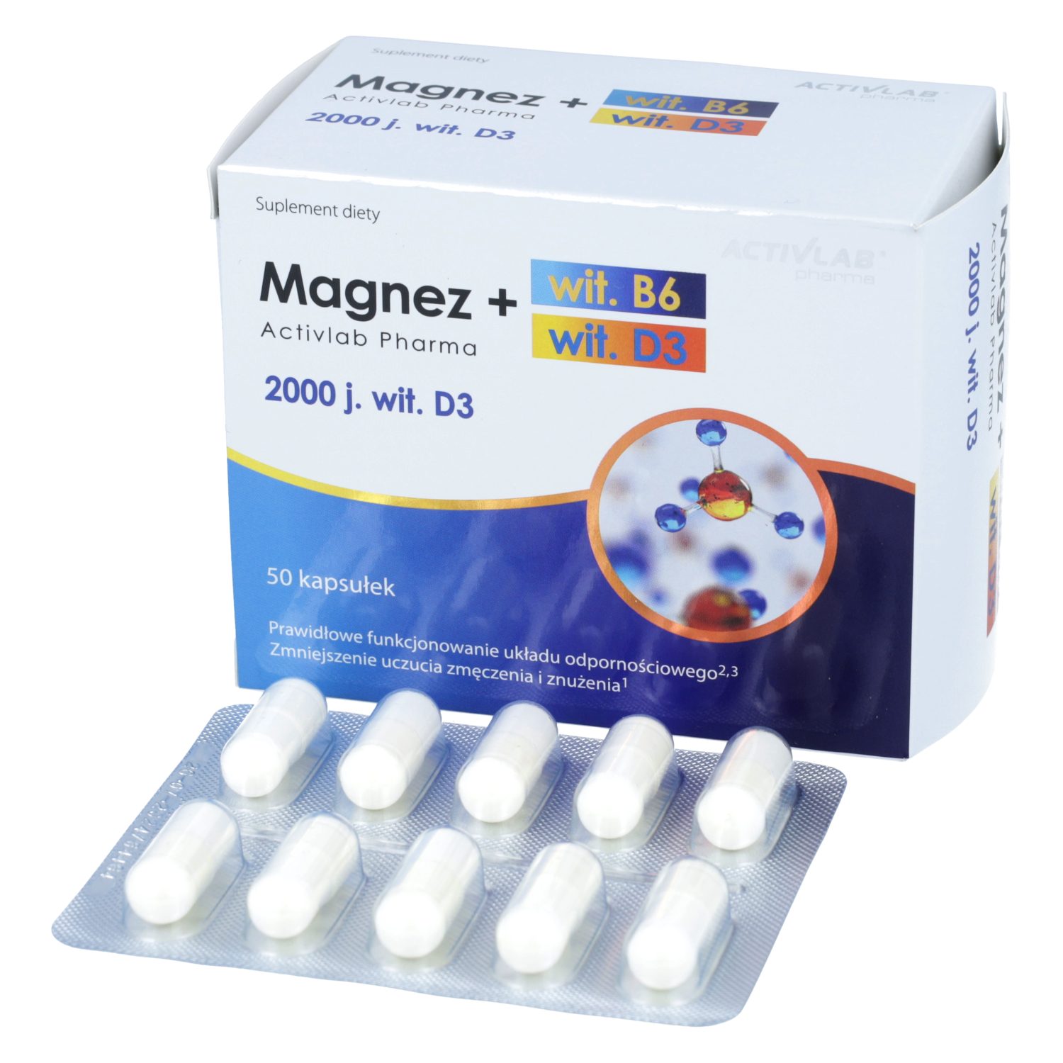 Activlab pharma magnez + b6 + d3, 50 kapsułek