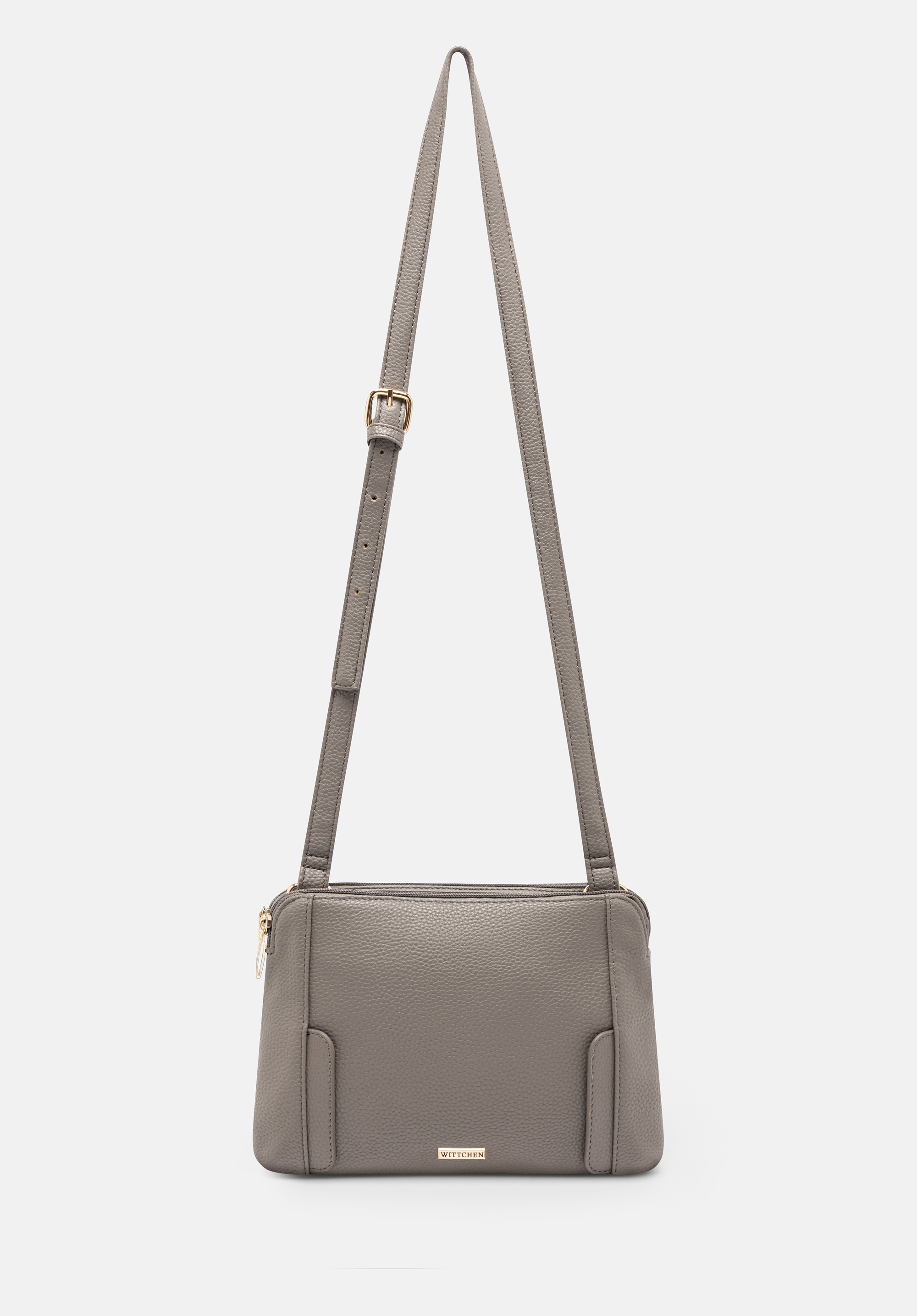 Damska torebka crossbody dwukomorowa szaro - złota