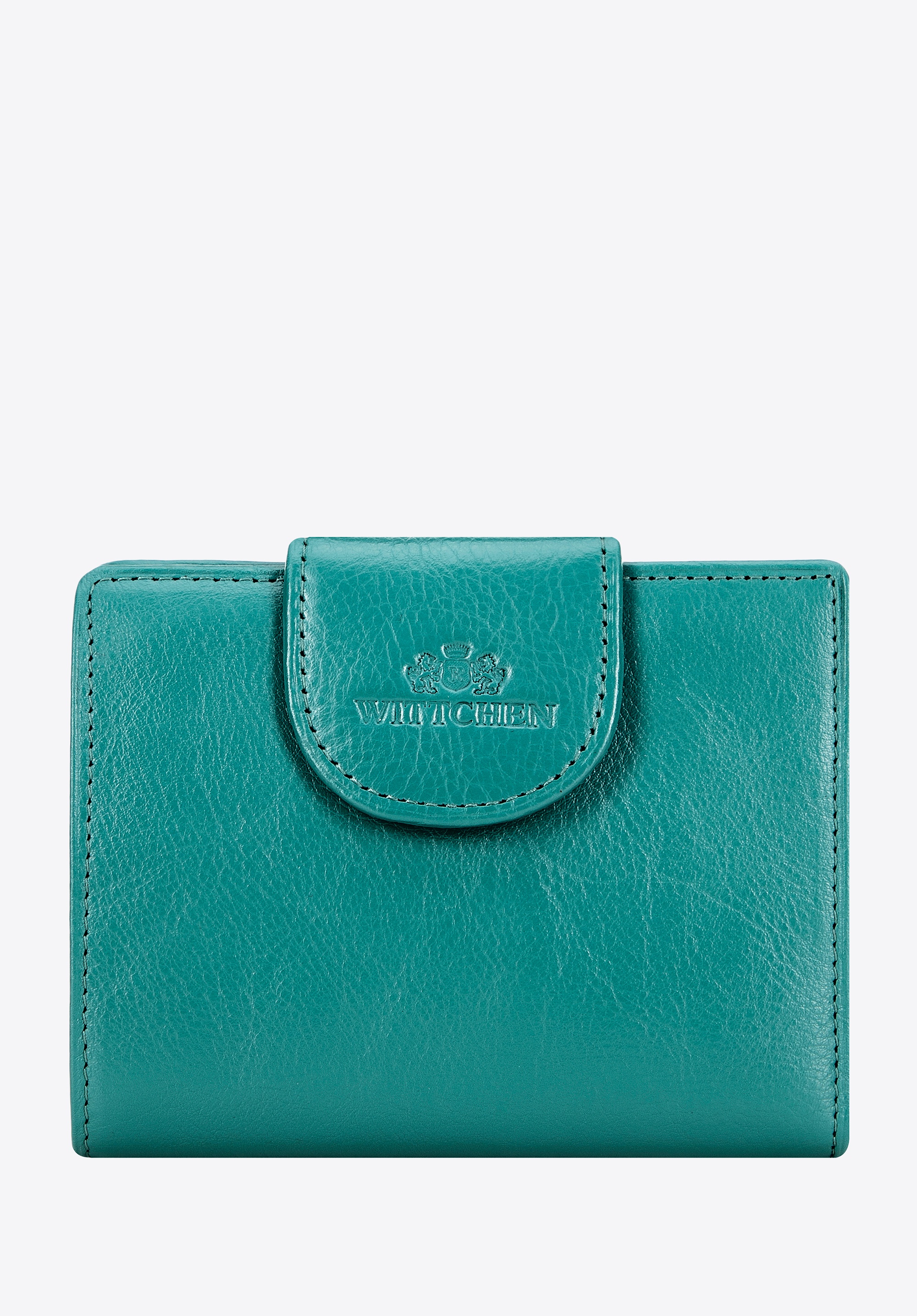 Damski portfel skórzany z elegancką napą i logo zielony