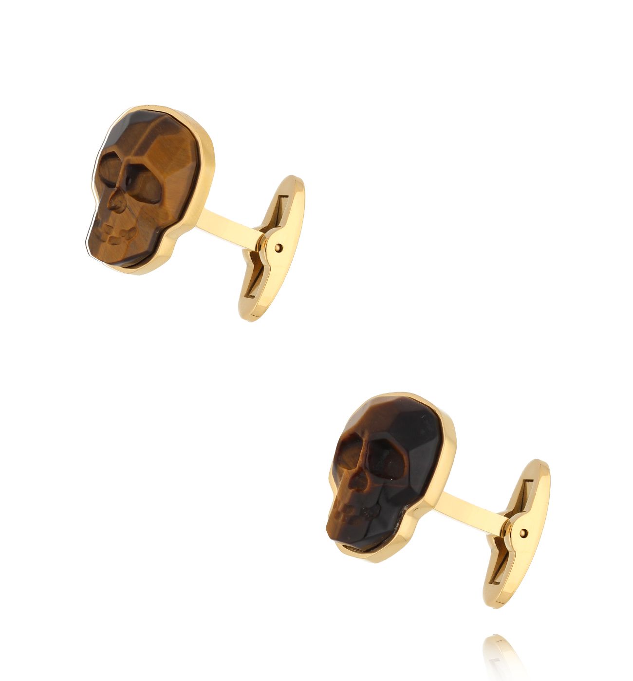Spinki do mankietów czaszki z tygrysim okiem złote SMITC0002