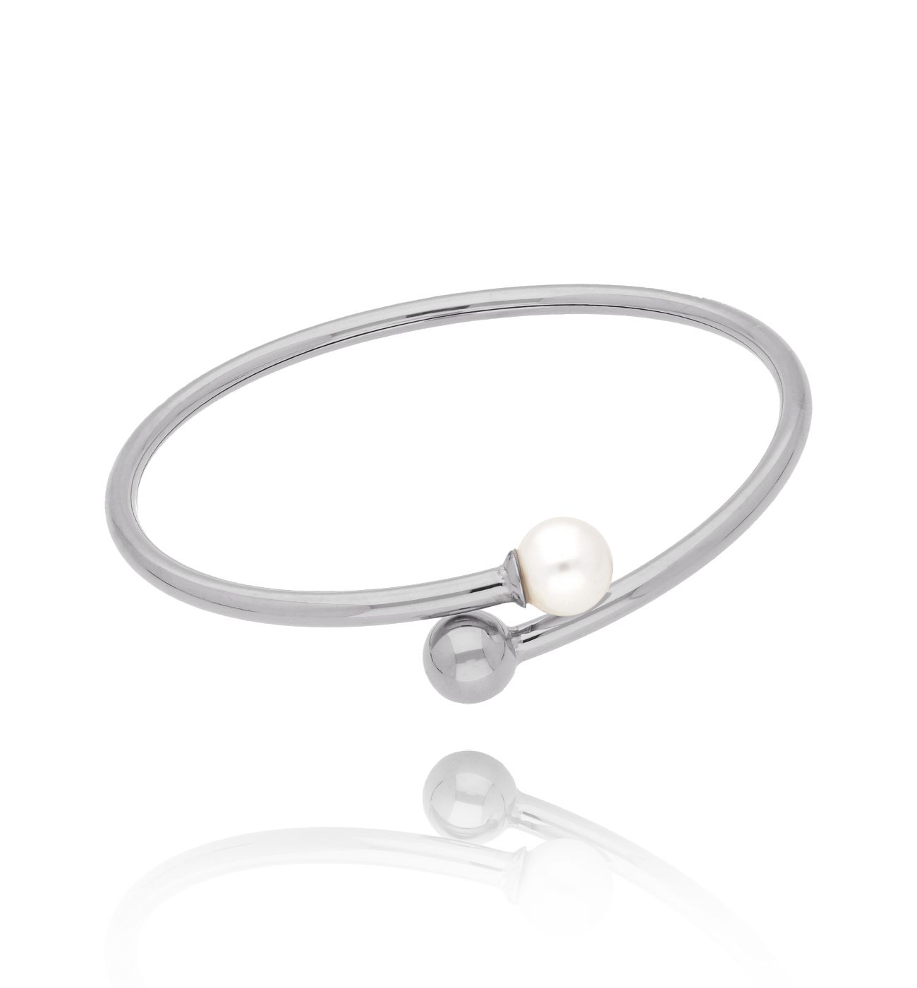 Bransoletka srebrna obręcz z perłą Tissia - By Dziubeka