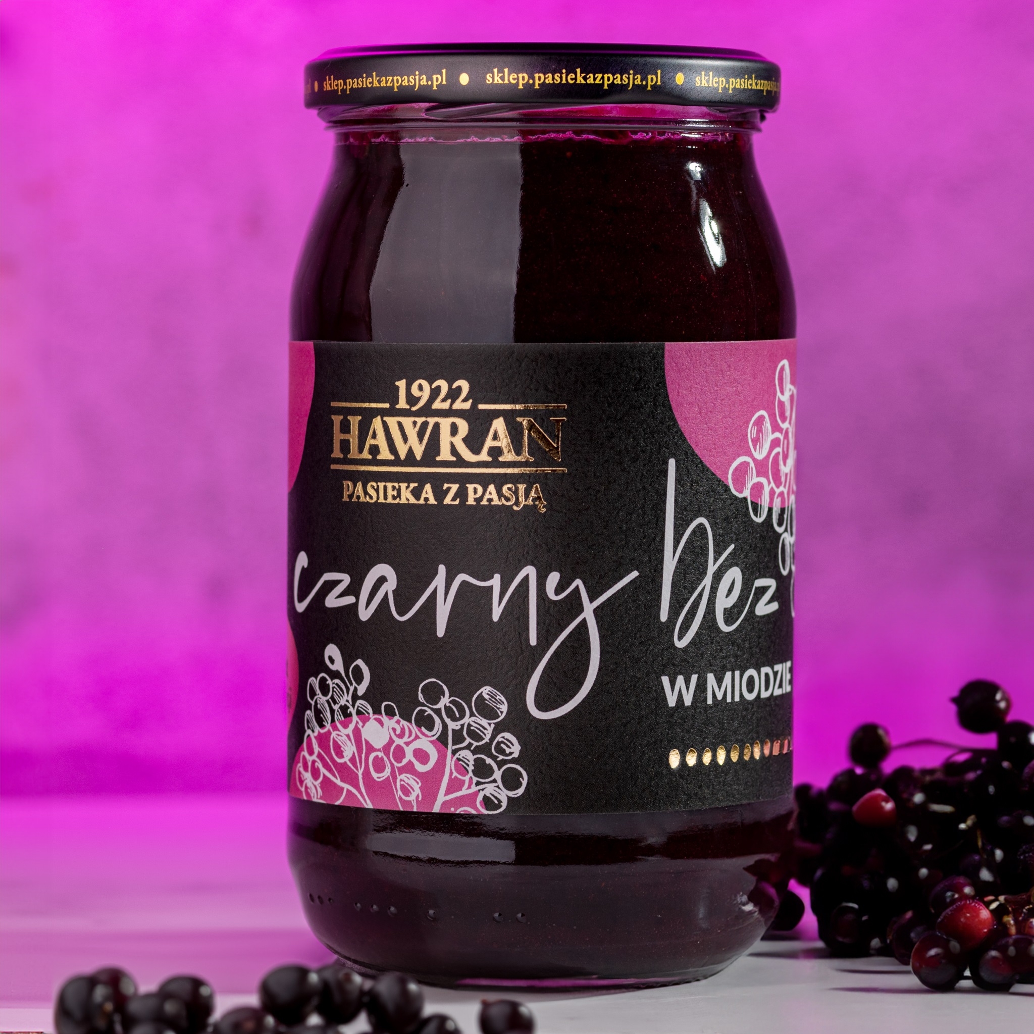 Bez czarny w miodzie wielokwiatowym 1010g - Pasieka z Pasją Hawran