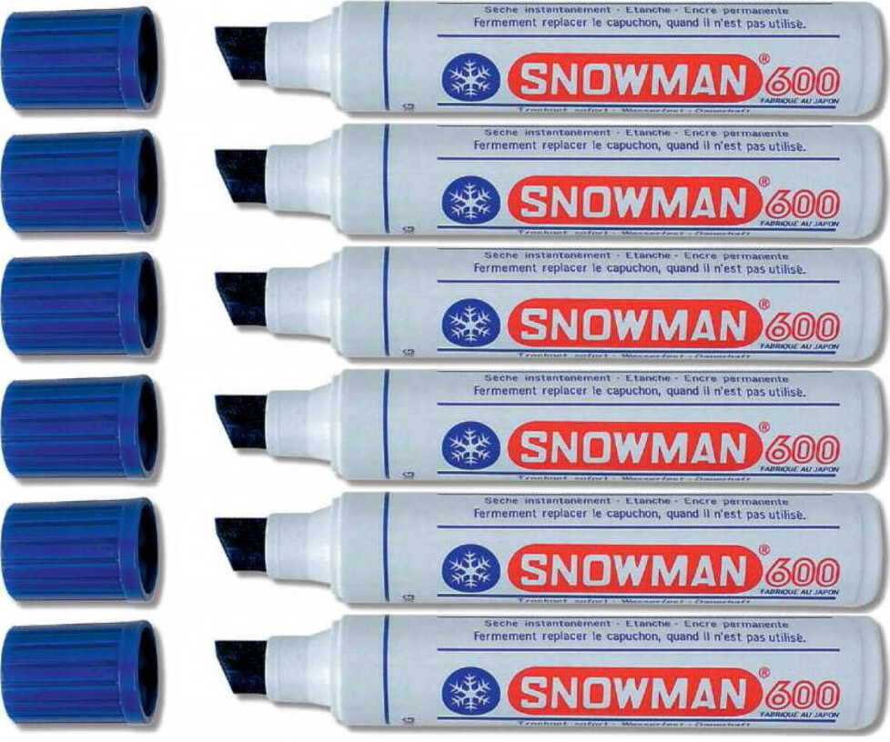 6x Marker permanentny Snowman Jumbo 600, ścięta, niebieski
