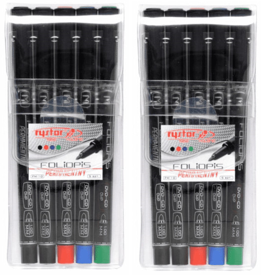 2x foliopis Rystor, FM, okrągła,1 mm, 5 sztuk, mix kolorów