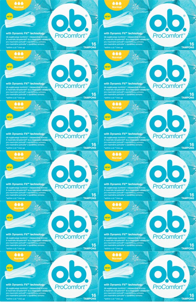 12x Tampony OB ProComfort, rozmiar Normal, 16 sztuk