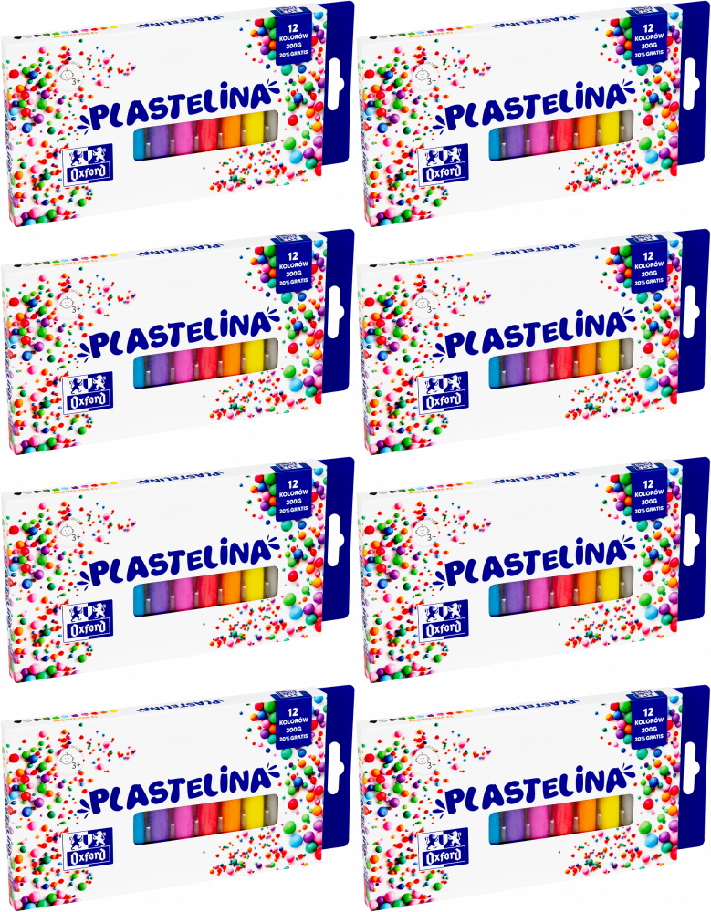 8x Plastelina Oxford mix kolorów, 12 kolorów, 200g