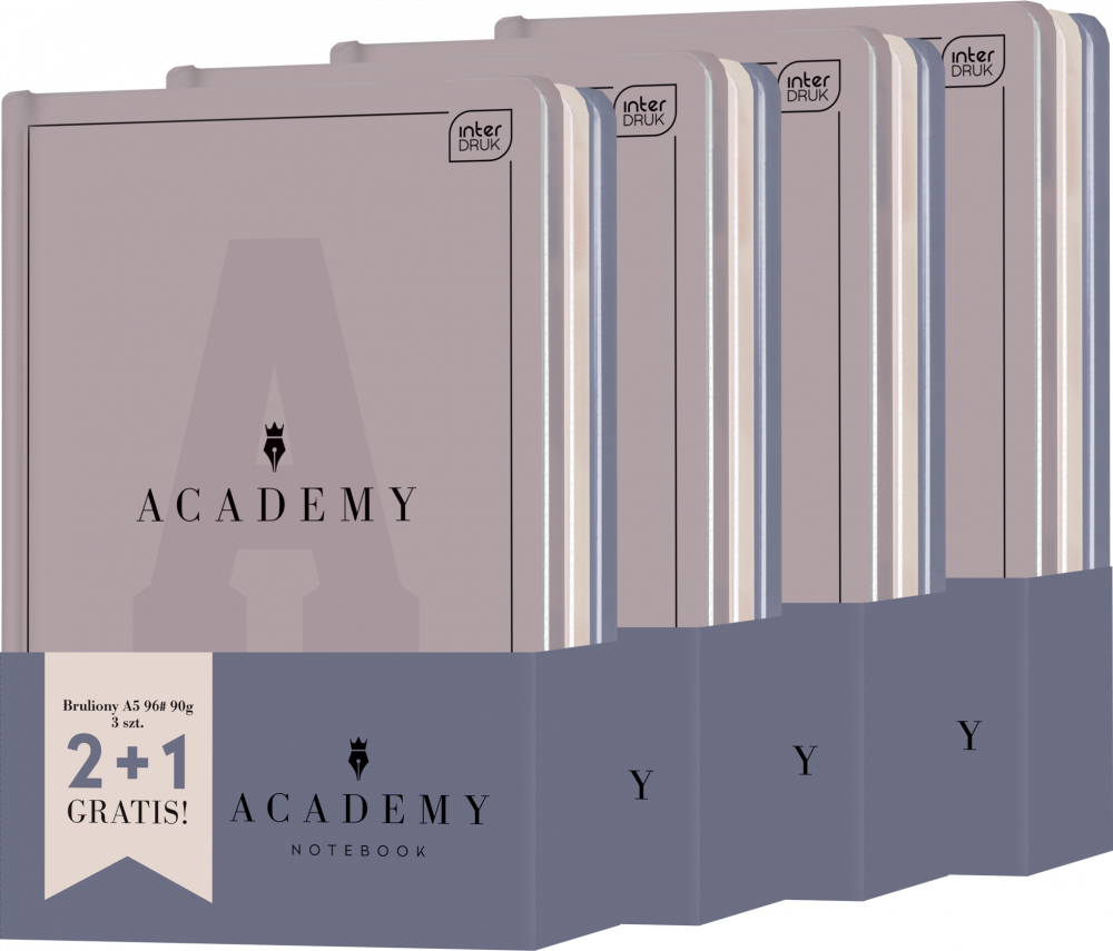 4x Brulion Interdruk Academy, w kratkę, A5, 96 kartek, 3 sztuki, mix kolorów