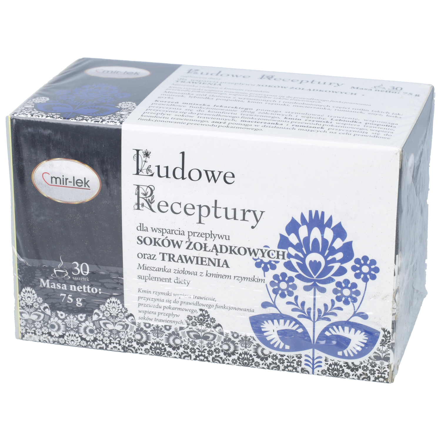 Ludowe receptury dla wsparcia przepływu soków żołądkowych oraz trawienia, mieszanka ziół, 30 saszetek
