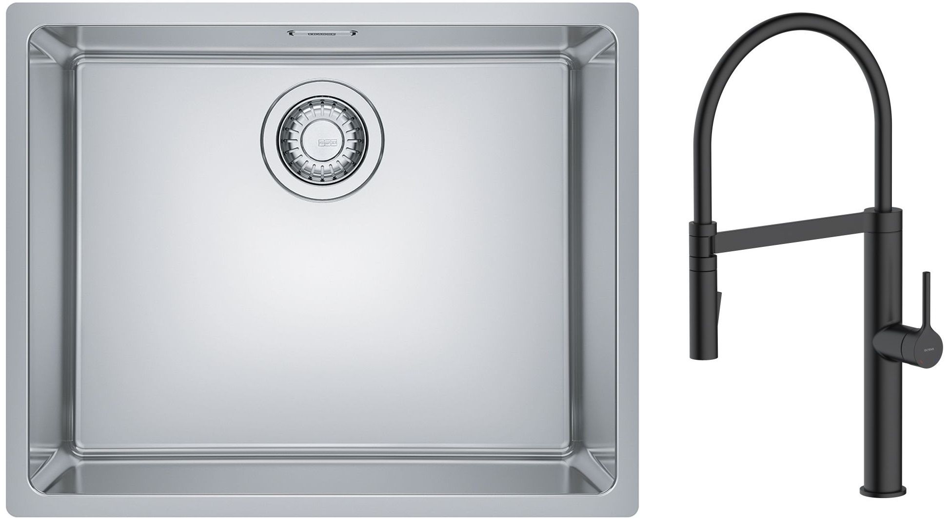 Zestaw Franke Maris 110-50 zlewozmywak stalowy 50x40 cm z baterią kuchenną Oltens Borga jedwab/czarny mat (1220543996, 35207300) - Wysyłka w 24h