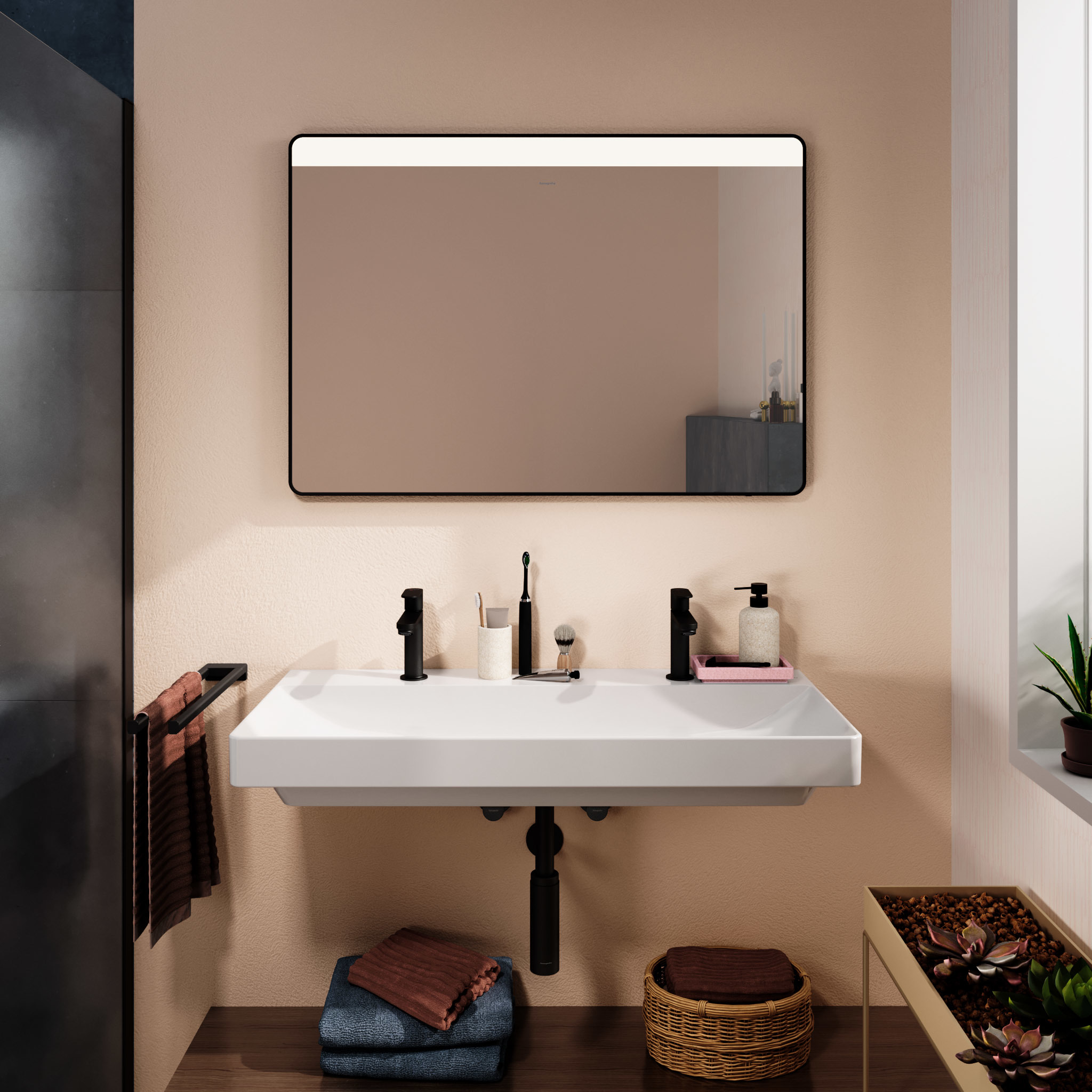 Hansgrohe Xarita Lite Q lustro 100x70 cm prostokątne z oświetleniem czarny mat 54972670