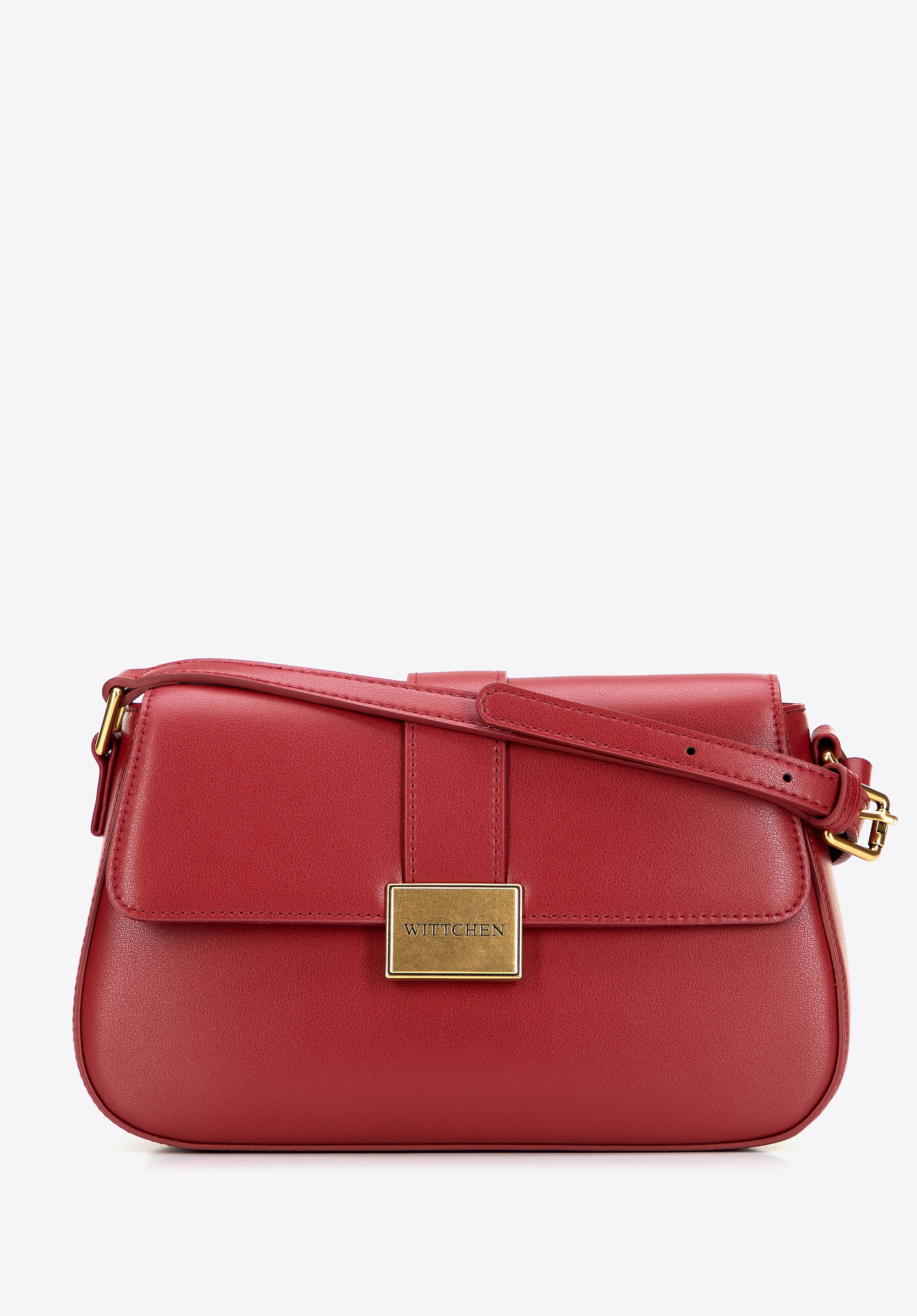 Mała listonoszka ze skóry naturalnej z ozdobnym zapięciem czerwona