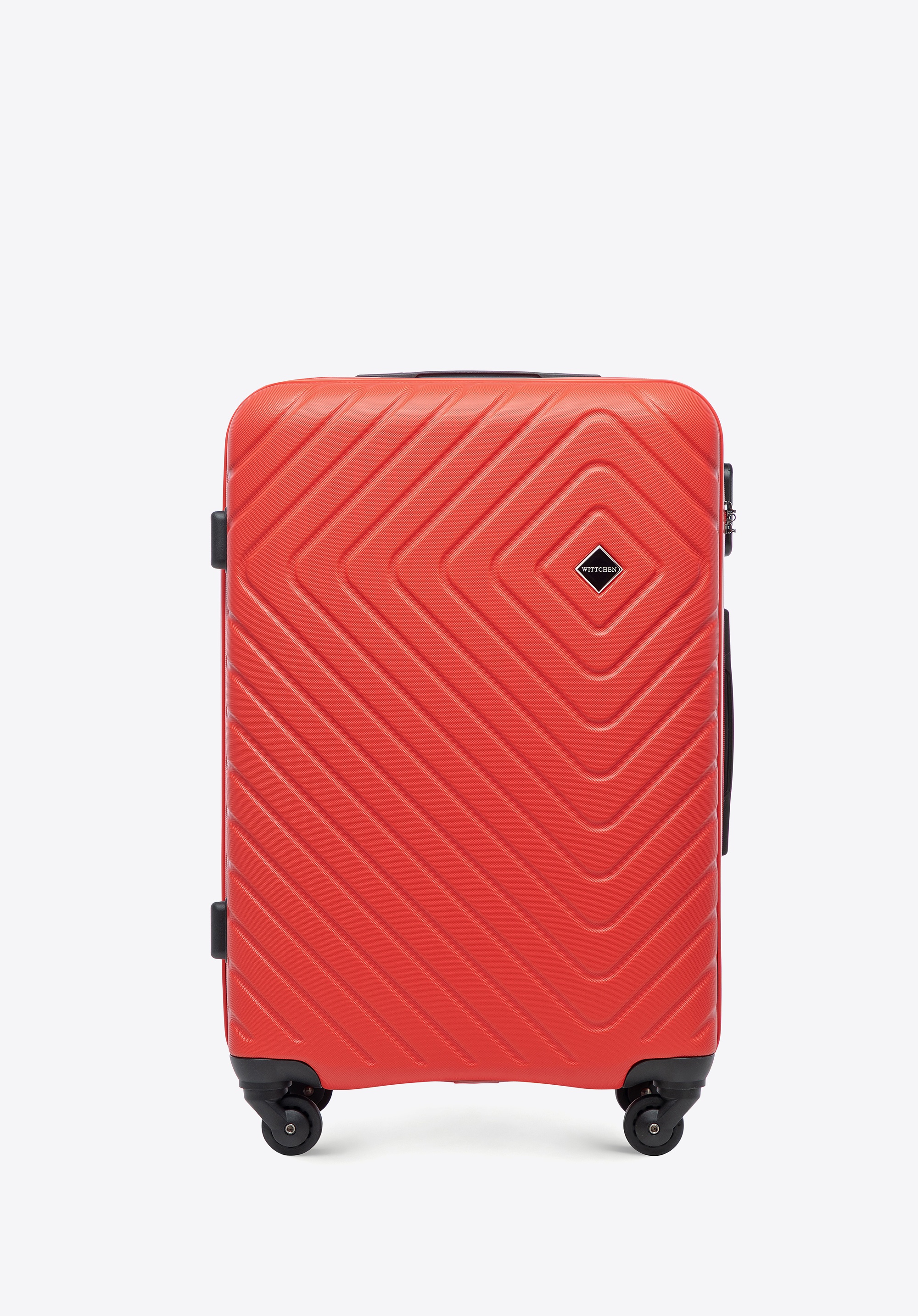 Średnia walizka z ABS-u z geometrycznym tłoczeniem czerwona