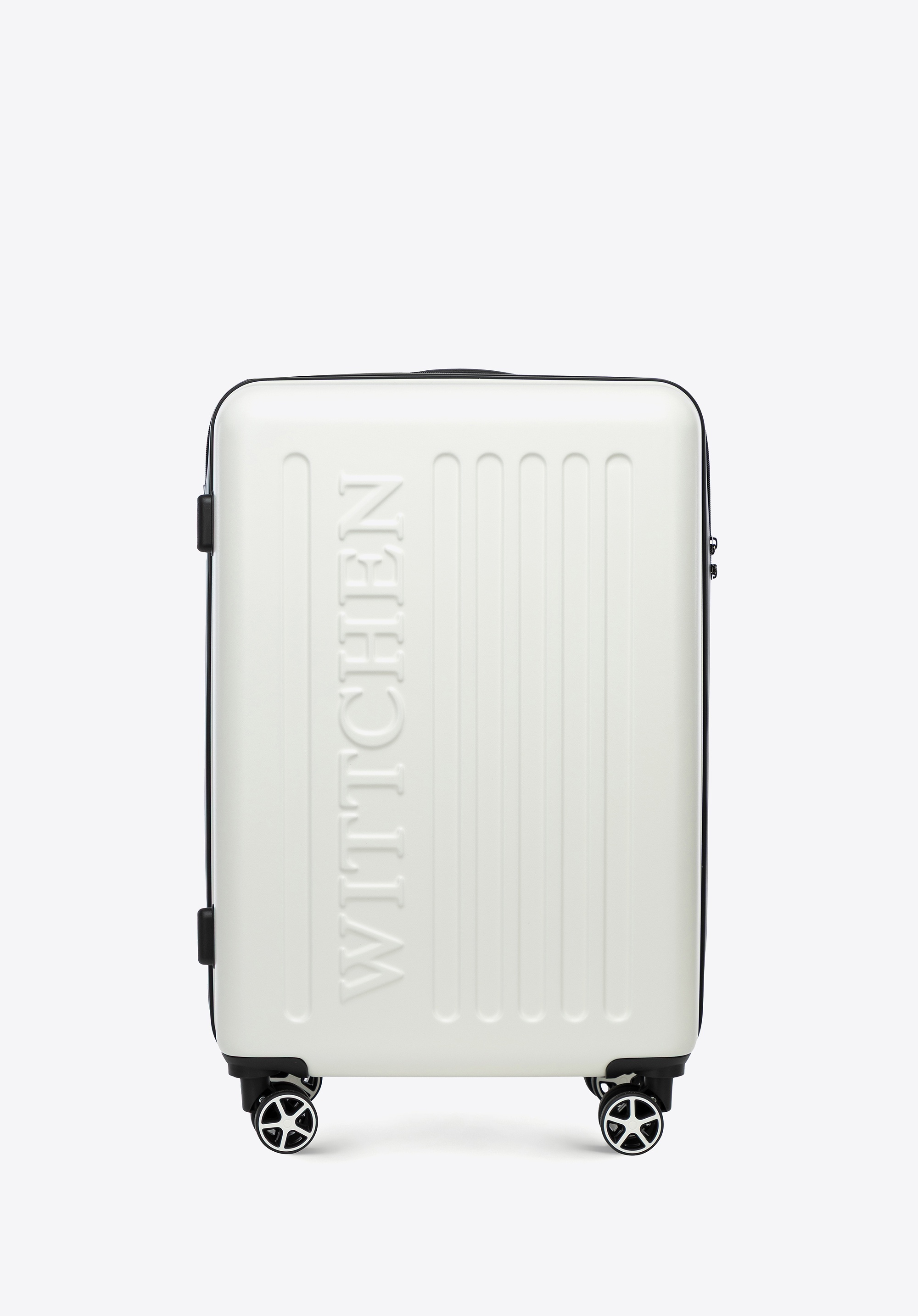 Średnia walizka z ABS-u z tłoczonym logo biała