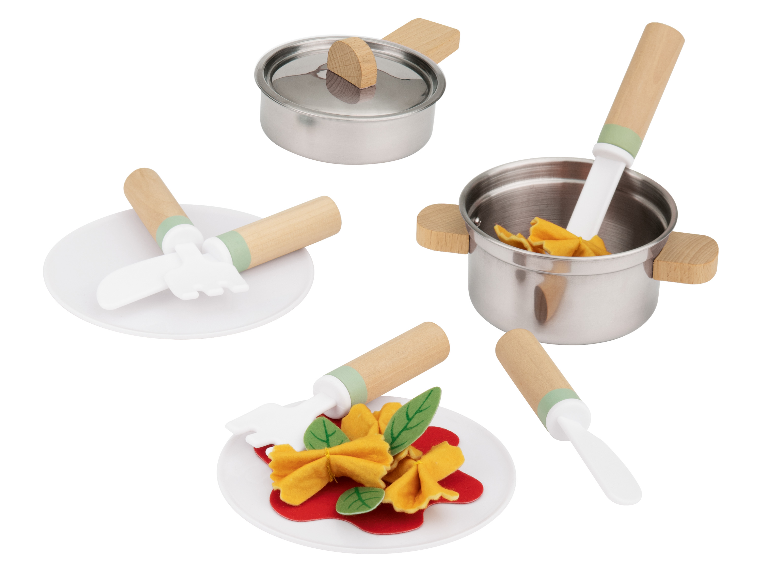 lupilu Zestaw drewnianych akcesoriów do zabawkowej kuchni Zestaw do gotowania