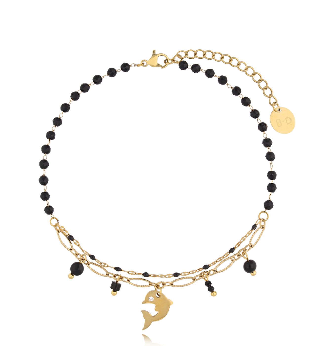 Bransoletka na nogę złoto czarna z delfinem Séverine BNSY0021 - By Dziubeka