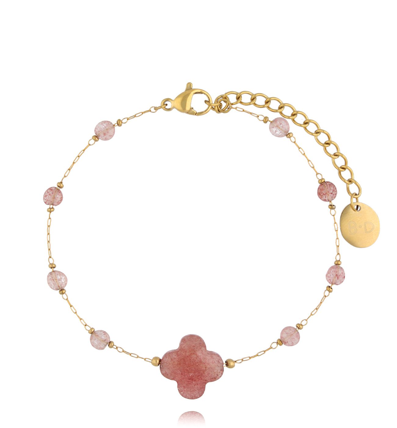 Bransoletka z koniczynką i kwarcami truskawkowymi BPA0498