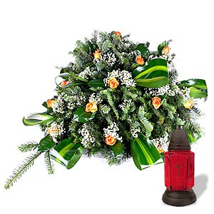 Wiązanka Wieczna Pamięć ze zniczem