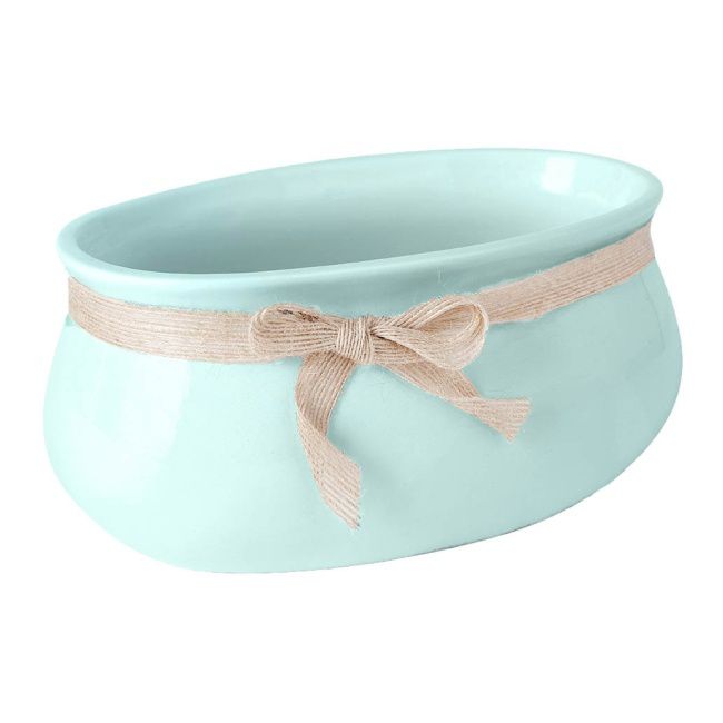 Osłonka doniczki 18 cm ze wstążką miętowa
