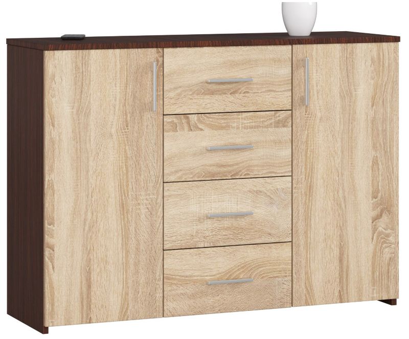 Komoda Akord K45 Wenge 110 cm 2 drzwi 4 szuflady kolor Dąb Sonoma mat 4 półki 110x35x80 cm 1 szt.
