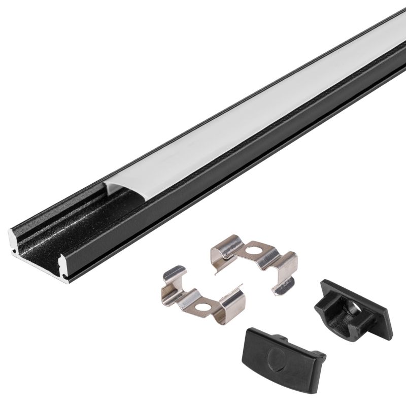 Profil LED XUDO nawierzchniowy 2m czarny z kloszem mlecznym 1 szt.