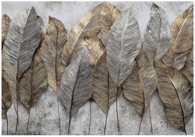 Fototapeta Liście 3D Beton Szary Złoty WALLARENA 350x250 cm Tapeta Do Sypialni Salonu Na Flizelinie 1 szt.