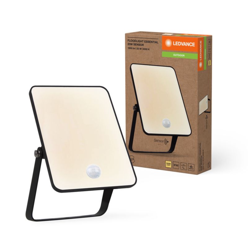 Naświetlacz LED Ledvance Reflektor Zewnętrzny Lampa 20W 1600lm 3000K IP65 Czarny z Czujnikiem Ruchu i Zmierzchu 1 szt.