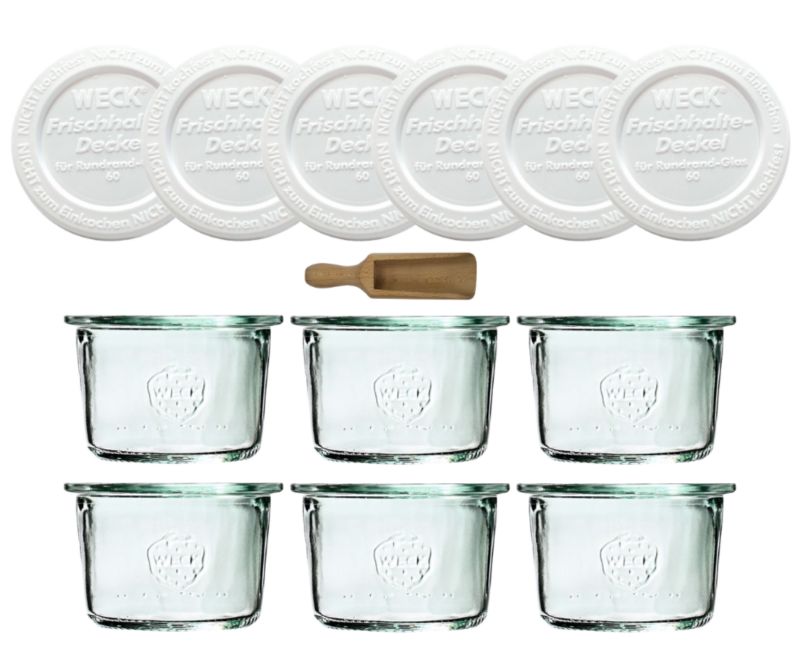 Słoiki MODO24 Weck 80 ml fi 60 mold z plastikowymi wiekami i miarką 6 kpl.