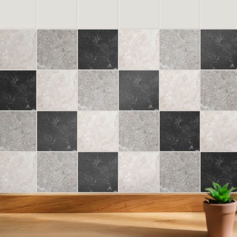 Samoprzylepna naklejka na kafle Wallfluent 10x10 cm Szachownica marmurowa wodoodporne 24 szt.