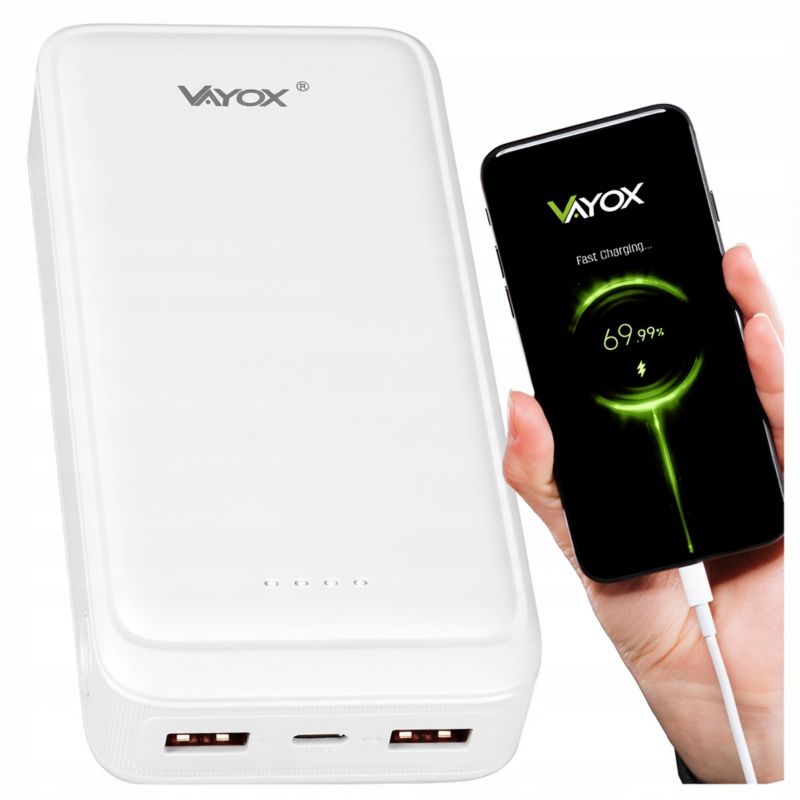 Powerbank Vayox VA0341W 2xUSB-A USB-C 20W 20000mAh biały 1 szt.