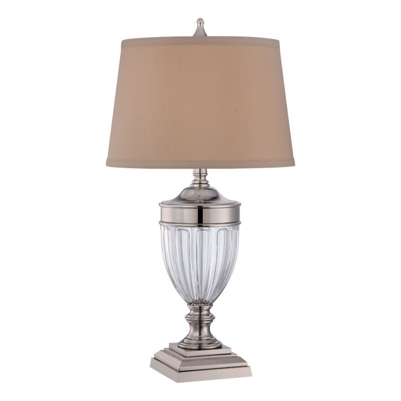 Lampka stołowa Quoizel Dennison polerowany nikiel-kremowa 1 x E27 x 60W IP20 wym: 80 x 43.2 x 43.2 cm tkanina - 1 szt.