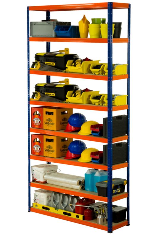Regał metalowy MODO24 magazynowy niebiesko-pomarańczowy helios 270x150x45cm 8 półek po 275 kg 1 szt.