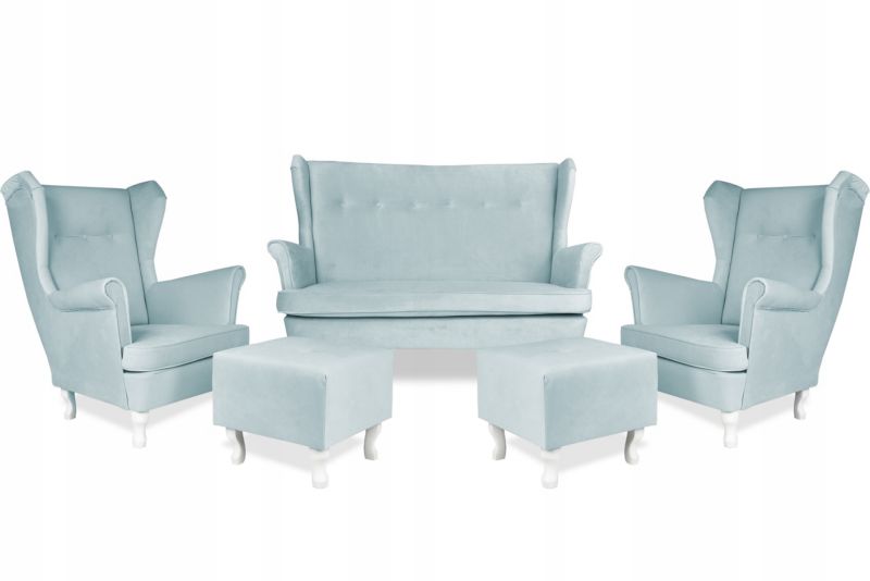 Zestaw wypoczynkowy uszak do salonu sofa fotele pufy Family Meble Ari niebieski 1szt