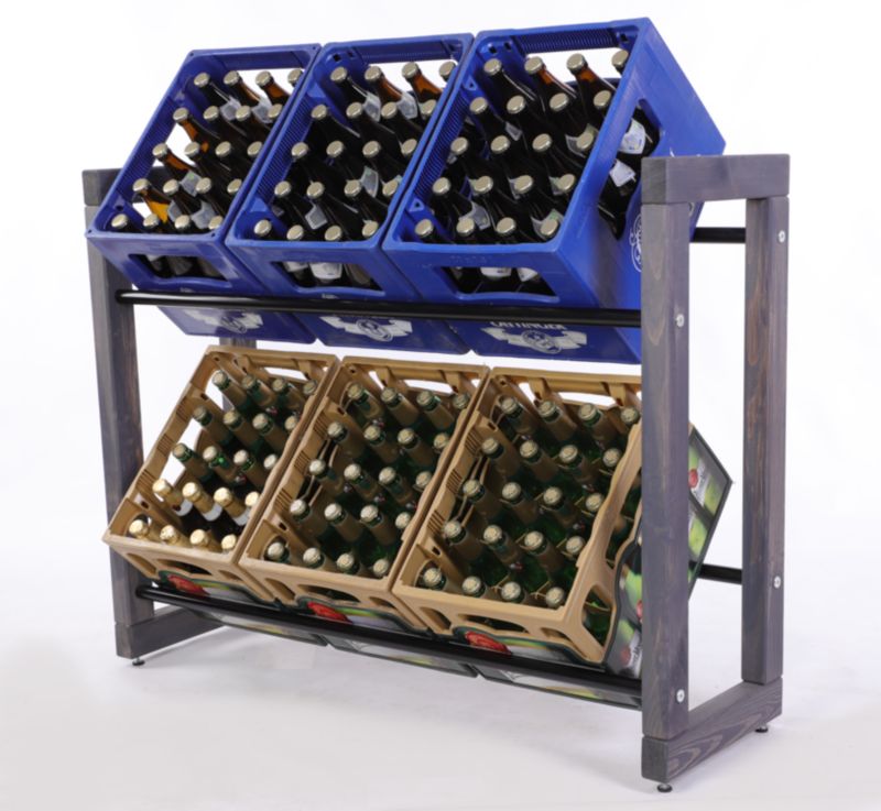 Regał na skrzynki na napoje MODO24 z metalowymi drążkami 85x112 cm szary 1 szt.