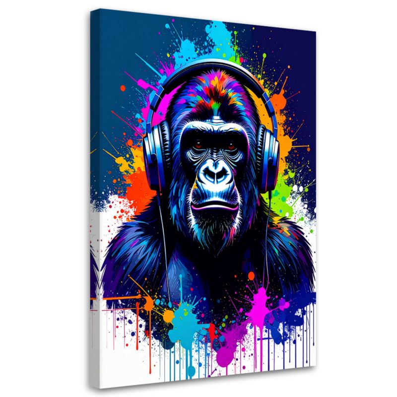 Obraz nowoczesny Feeby Kolorowa Małpa Muzyka Słuchawki 40x60cm 1szt