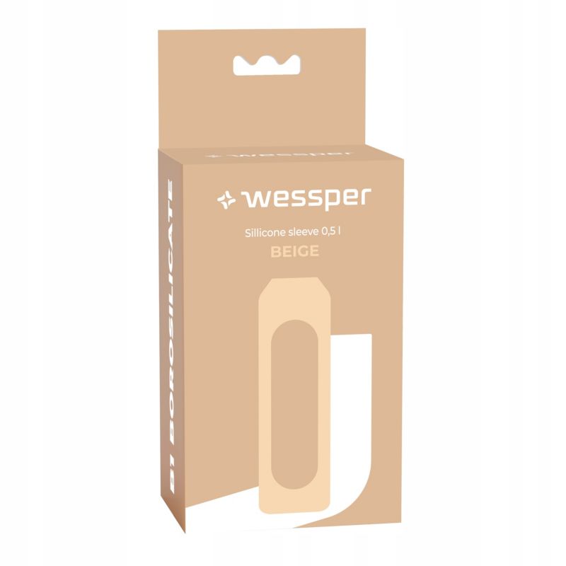 Etui silikonowe, Wessper, do butelki na wodę Wessper B1 BOROSILICATE 0,5L, ochronne, bez BPA, beżowy, 1szt