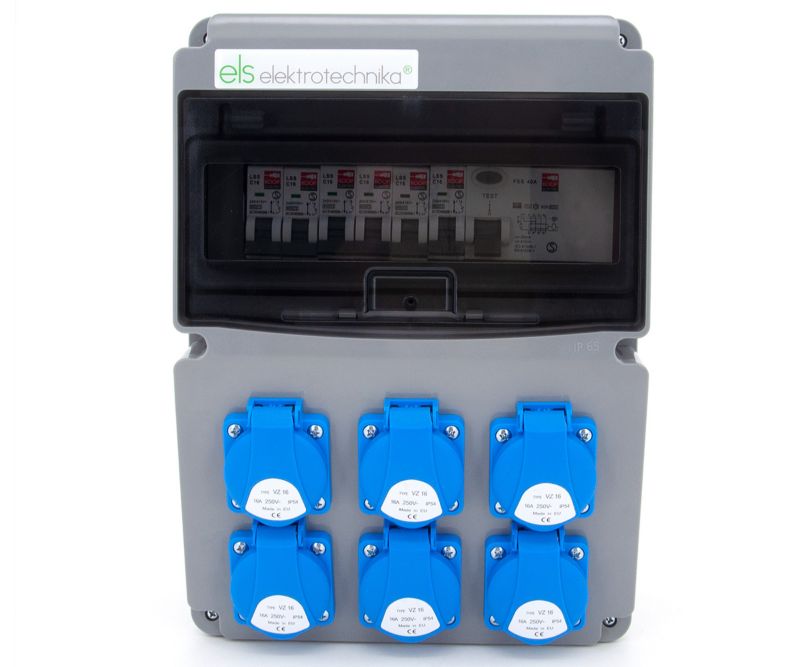 Rozdzielnica budowlana, ogrodowa 3-faz ELS Elektrotechnika 11NO66C00F 6x230V zabezpieczona C16, wyłącznik różnicowoprądowy, 1 szt.