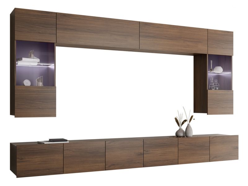 Meblościanka MIRJAN 24 Calabrini I z oświetleniem LED - niebieskie orzech warmia 1 kpl.