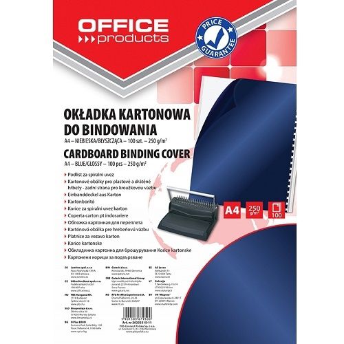 Okładka do bindowania Office Products A4 Niebieska karton 250gsm, 100sztuk