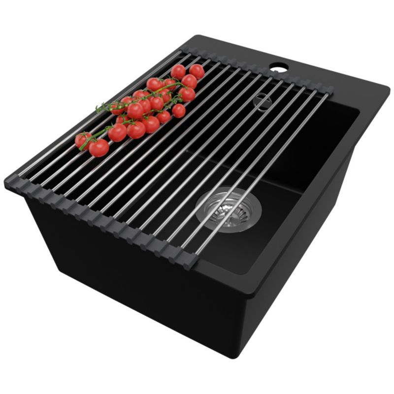 Zlewozmywak Ryga PRIMAGRAN Nablatowy 38x50cm do szafki od 40cm z Syfonem i Dodatkiem Czarny 1 szt.